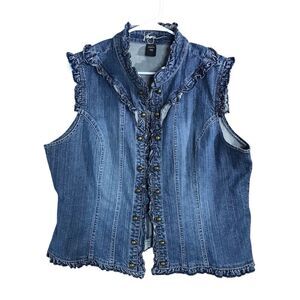 Venezia Womens Denim Jean Ruffled Sleeveless Vest Size 14/16